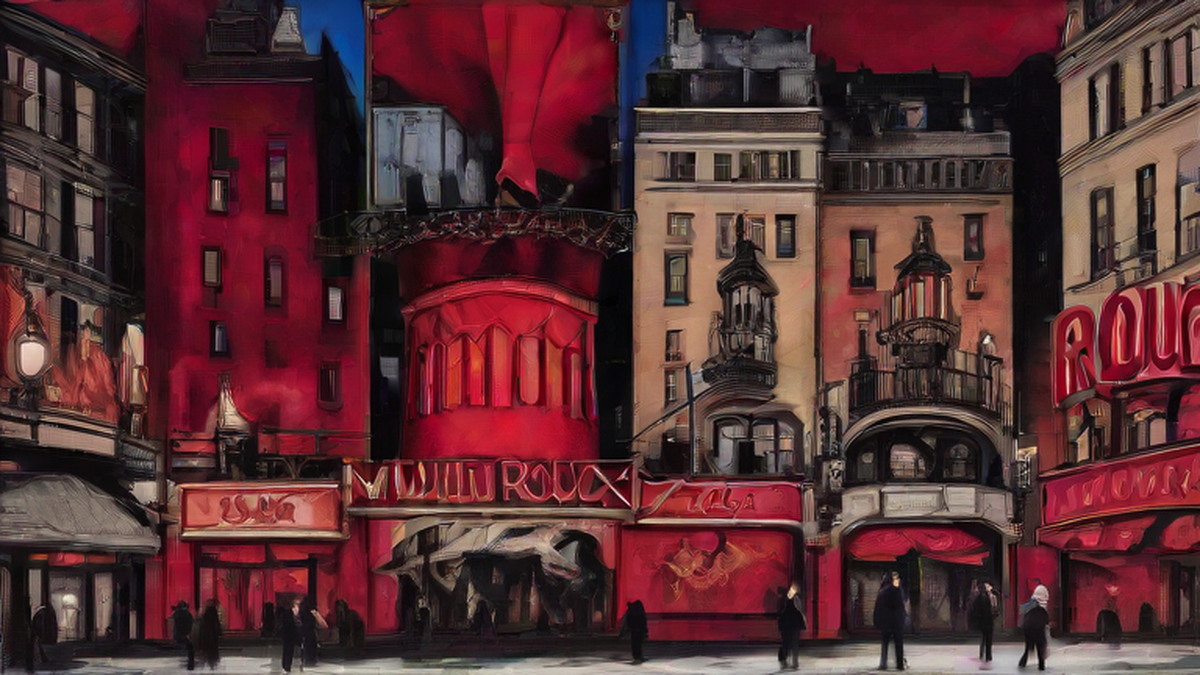Ilustración editorial sobre cultura: Moulin Rouge ! baja el telón en Broadway