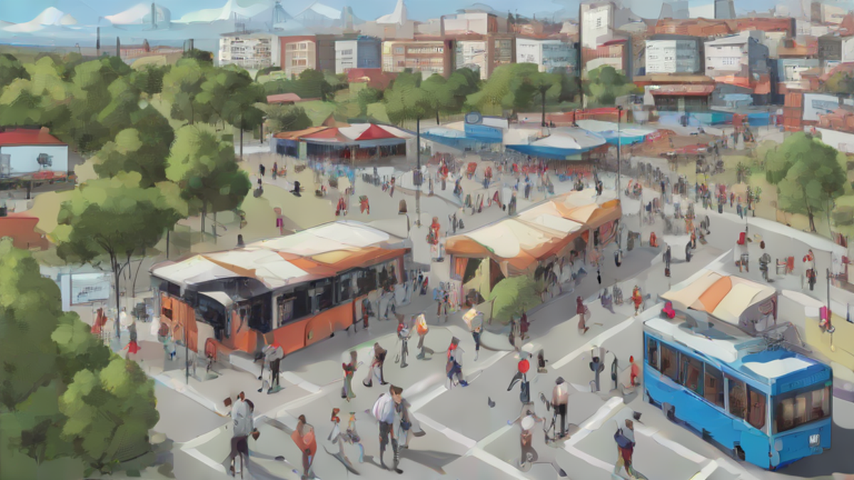 Ilustración editorial sobre sociedad: Rutas de TransMilenio para Vallenato al Parque en Bogotá