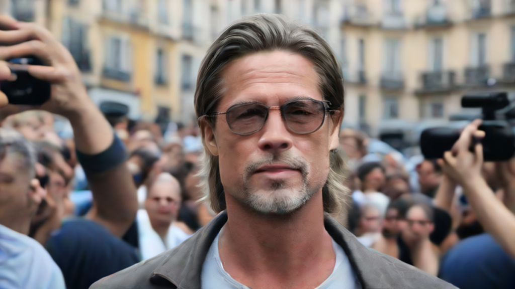 Ilustración editorial sobre mundo: Brad Pitt desata la locura en San Sebastián con media hora de saludos y fotos