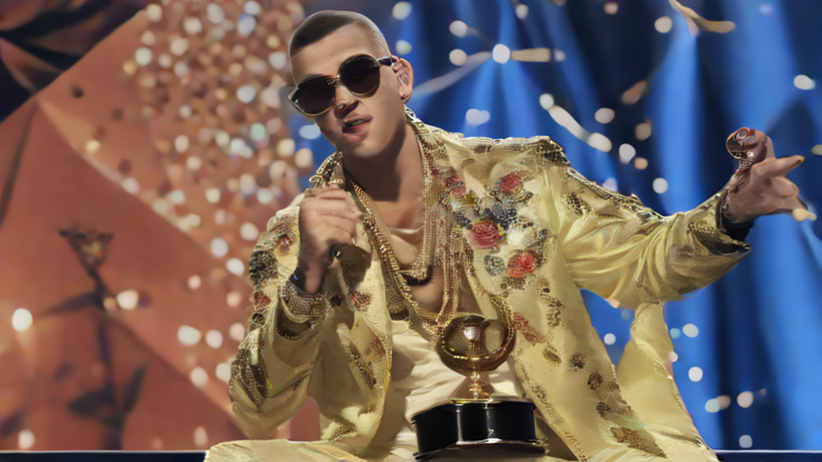 Ilustración editorial sobre cultura: Bad Bunny gana su primer Emmy por el Super Bowl LX