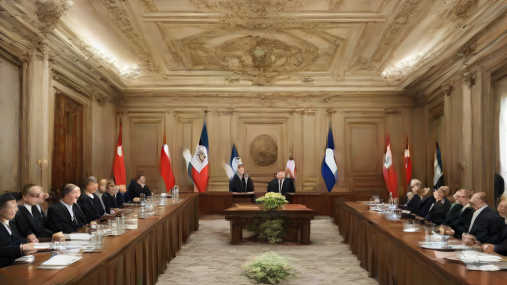 Ilustración editorial sobre mundo: Sheinbaum y Lee Jae Myung reúnen en Palacio Nacional