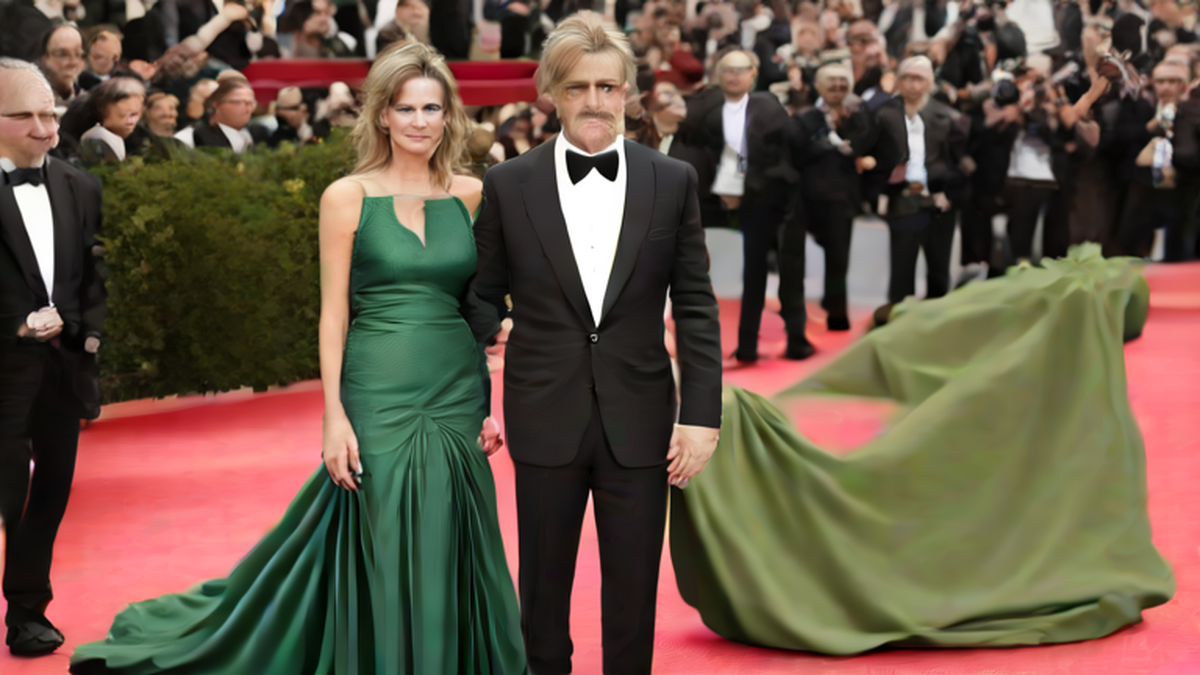 Ilustración editorial sobre sociedad: Inés de Ramón y Brad Pitt revolucionan la alfombra roja del Festival de San Sebastián