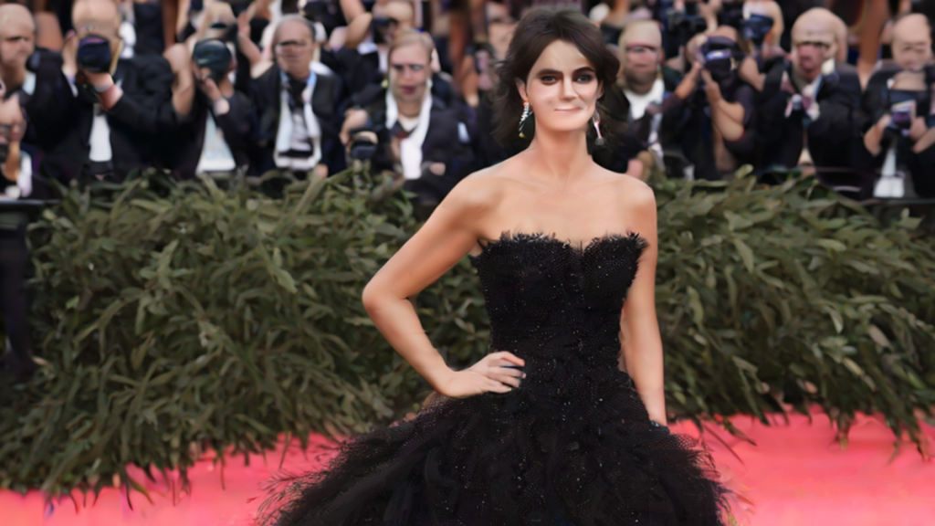 Ilustración editorial sobre sociedad: Penélope Cruz luce vestido Chanel en San Sebastián: viral y criticado
